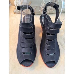 Arche Women's Black RED HEEL Egzy Nubuck Wedge Sandals sz: 36/6